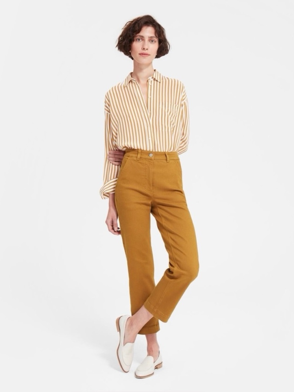 Everlane The Straight Leg Crop High Rise Golden Brown Cotton Pants
